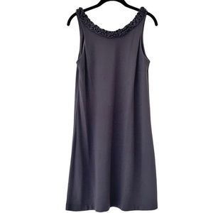 J. Crew midi tank dress in steel blue with lettuce ruffle collar detail